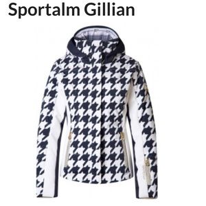 🎁 Sportalm Gillian houndstooth white blue technical print ski jacket S recco